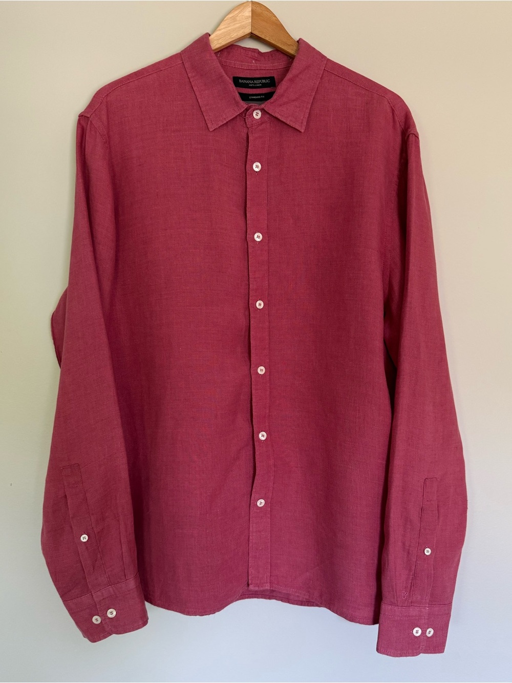 Banana Republic Watermelon Red Standard Fit 100% Linen Long Sleeve Button Shirt